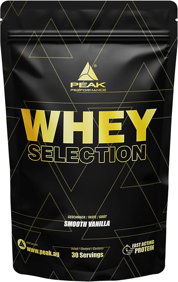 PEAK Whey Selection - 900g Flavour Smooth Vanilla I 30 Servings I for Muscle Growth I Protein Source: Whey Concentrate, Isolate, Hydrolysate + Free L-Leucine I with Lactase