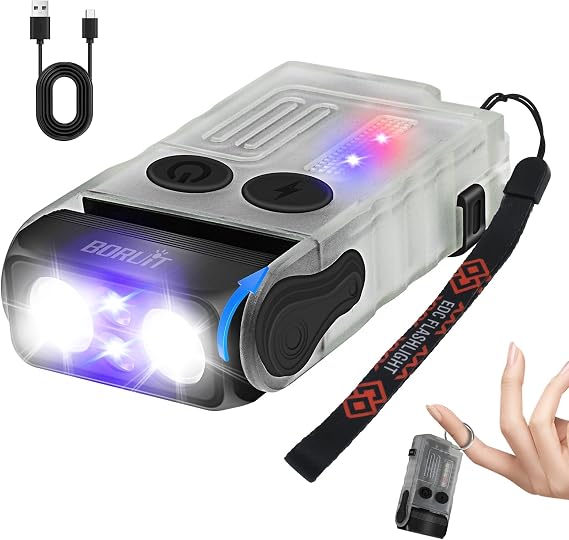 BORUIT V20 Small Flashlights Powerful, with UV/RGB Light, Clip,180 Swivel