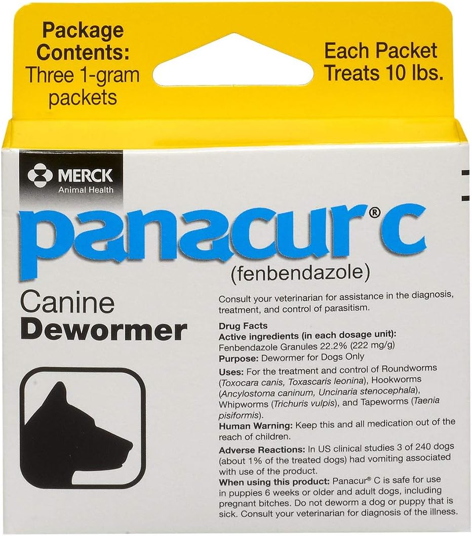 Panacur C Canine Dewormer Fenbendazole, 1 Gram, Yellow, 3 Count Pack of 1
