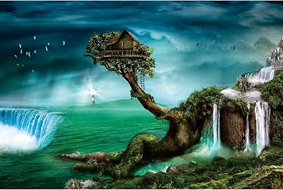 Ingooood- Jigsaw Puzzle 1000 Pieces- Fantasy Series- Home on The Waterfall Tree_IG-0649 Entertainment Toys for Adult Special Graduation or Birthday Gift Home Decor