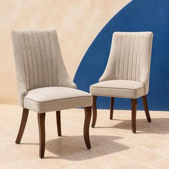 Beige Mid Century Modern Dining Chairs Set of 2, Modern Kitchen & Dining Room Chairs Set of 2, Upholstered Dining Chairs, Fabric Kitchen Chairs, Sillas de Comedor, Wood Legs (Beige, 2 Pcs)