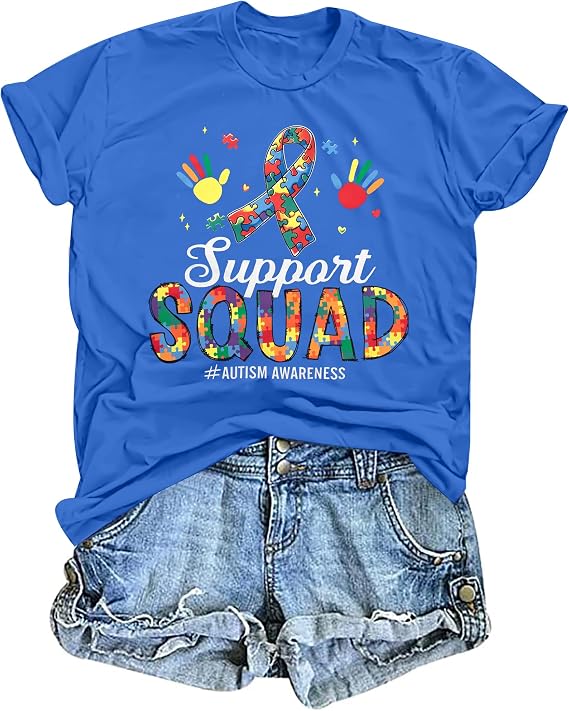 Autism Awareness Shirt Women Autistic Support Tshirt Speech Therapy Inspirational Short Sleve Tee Tops