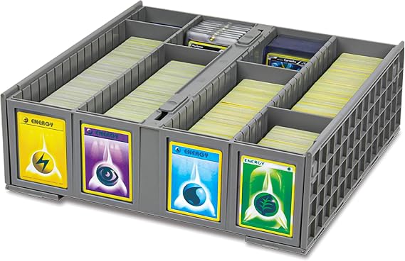 BCW Collectible Card Bin, Holds 3,200 Cards, Stackable, Grey, 4 Dividers | Four-row bin holds 3,200 sports or 4,400 gaming cards and fits toploaders, magnetics, deck boxes, and dividers.