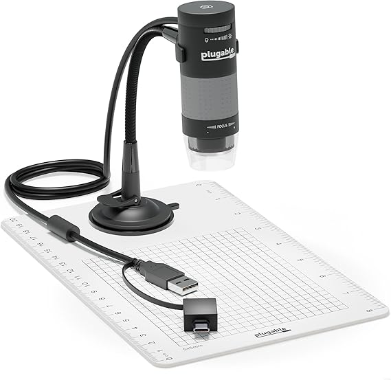 Plugable USB Digital Microscope 250x, 2MP Micro Camera with Flexible Arm Stand - Handheld USB & USB-C Microscope, Windows, Mac, ChromeOS, Linux, Android, iPad Compatible