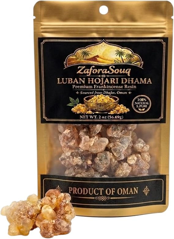 Oman Hojari Dhama Frankincense Resin - 2 oz | Authentic Natural Boswellia Sacra Incense Resin from Salalah Dhofar | for Home Fragrance, Aromatherapy, Meditation and Prayer | ZaforaSouq
