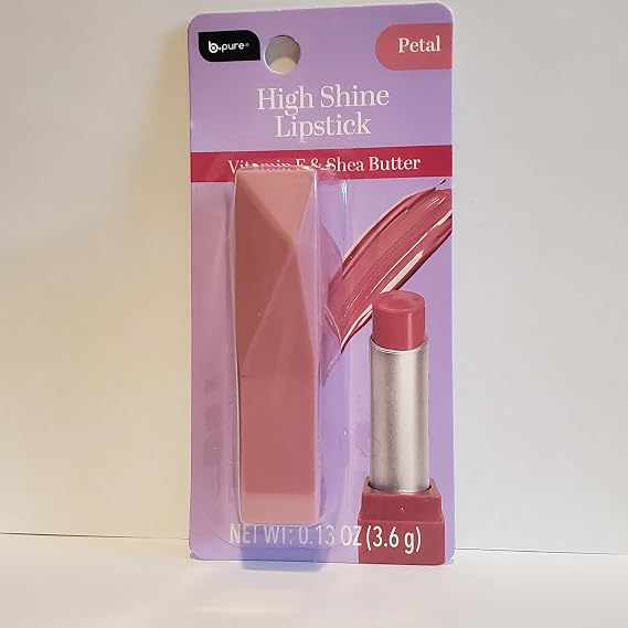 B.pure High Shine Lipstick, Rosy (Petal) | Vitamin E, Shea Butter, 0.13 oz