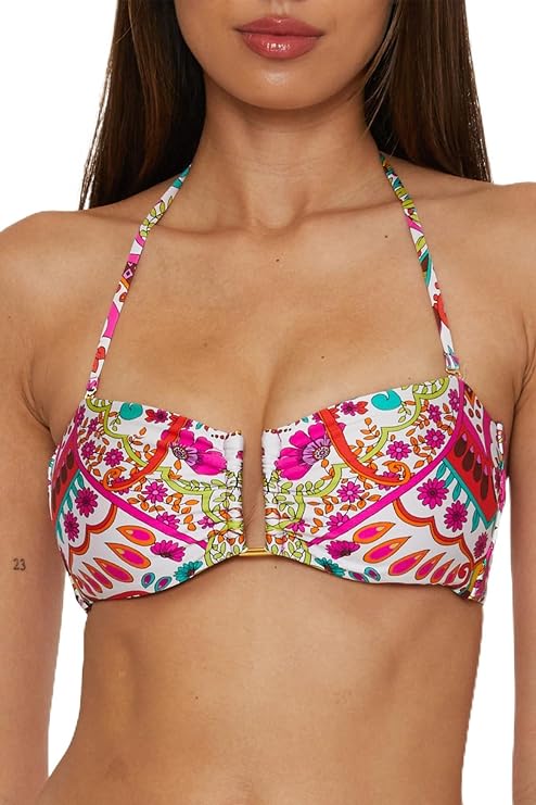 Trina Turk Women's Hawaiian Garden Bandeau Bikini Top, Floral Print, Adjustable, Tie Back, Swimwear Separates for Women