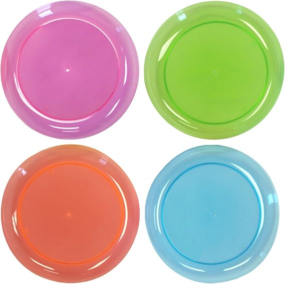 Party Essentials Hard Plastic 9-Inch Round Party/Luncheon Plates, Assorted Neon, 20-Count