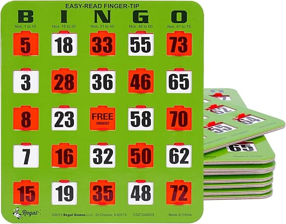 Regal Bingo - Shutter Slide Bingo Cards Only - 8 x 9 - 5-Ply Green Cardstock - Easy to Read - No Duplicates - Red Sliding Windows - Perfect for Large Groups, Bulk Purchasing