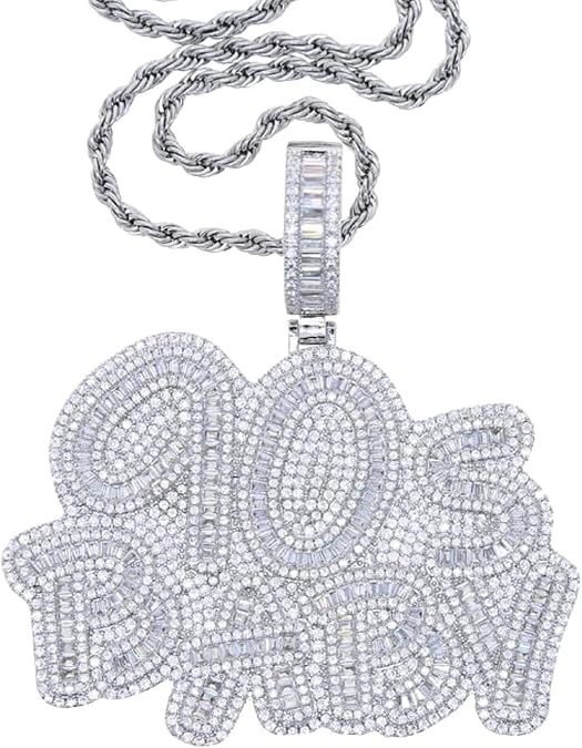 Hip Hop 90'SBABY Pendant for Hip Hop Men Iced Out Bling 5A CZ Rock Punk Charm Necklace Jewelry (silver)