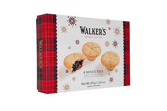 Holiday Mini Mincemeat Tarts - 1 Box, 6 Pieces Luxury Mincemeat Inside, 13.1 Ounce | Buttery Pie Pastry | Perfect Pie for Holidays, Birthdays | by Walkers