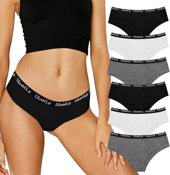 Allxwek Women's Cotton Underwear Fashion Seamless Bikini Mid Waist Panties 6-Pack