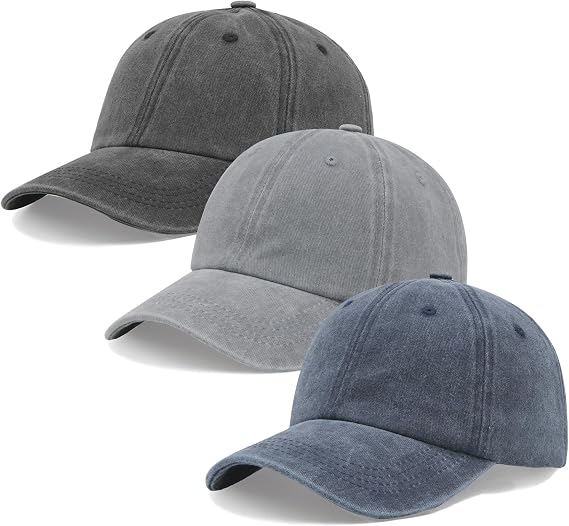 3 Pack Plain Washed Baseball Caps for Men Women