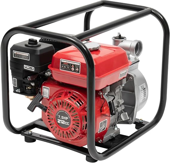 4-Stroke Gasoline Engine Water Pump,212cc 2-inch Gas Powered Trash Water Transfer Pump,Single Cylinder Water Transfer Pump with 0.95gal Oil Pot for Garden Irrigation (Red 2-inch 212cc)