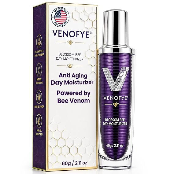 Venofye Blossom Bee Day Moisturizer - Bee Venom & Shea Butter - 2.11 Oz | Hydrating - Lightweight - Non-Greasy - Facial Cream For Dry, Normal & Mature Skin - Addresses Fine Lines & Wrinkles