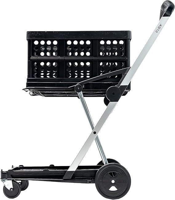 CLAX The Original | Made in Germany | Multi use Functional Collapsible carts | Mobile Folding Trolley | Shopping cart with Storage Crate (Black)