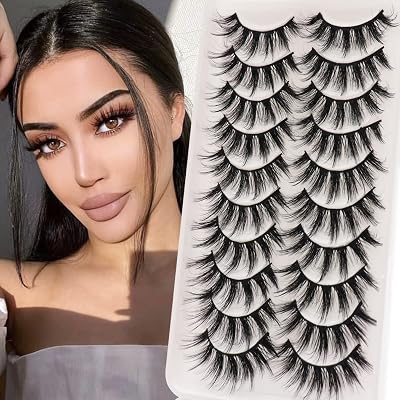 Veleasha Lashes Fluffy Wispy Faux Mink Eyelashes Criss-cross False Lashes 10 Pairs Pack Fake Eyelashes for Women 3D07