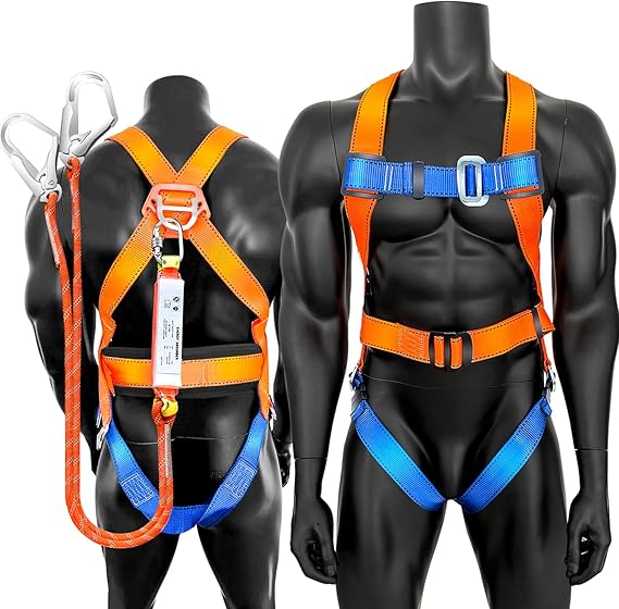 Full Body Safety Harness Tool Fall Protection,OSHA/ANSI Compliant,ASTM F1774certified | INTERNAL Shock Absorbing Lanyard(Orange)