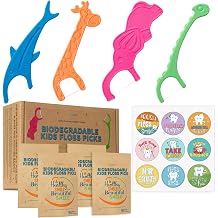 Truoecity 200 Kids Toothpicks for Boys and Girls, Kids Floss Picks, Tooth Floss Sticks for Children, Cute Animal Shape Kid Dental Flossers, Cleaning Flossing Sticks, 4 Pack (50 Teeth Flossers Each)