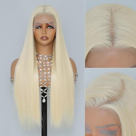 xiweiya Blonde Lace Front Wigs Long Silky Straight Ombre Gold Synthetic Lace Wigs Heat Resistant Fiber for Women Drag Queen26inch