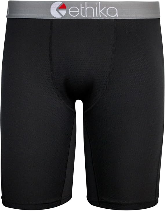 Ethika Men's Staple Boxer Brief, 4-Way Stretch with Signature - MicroMesh Performance - Black