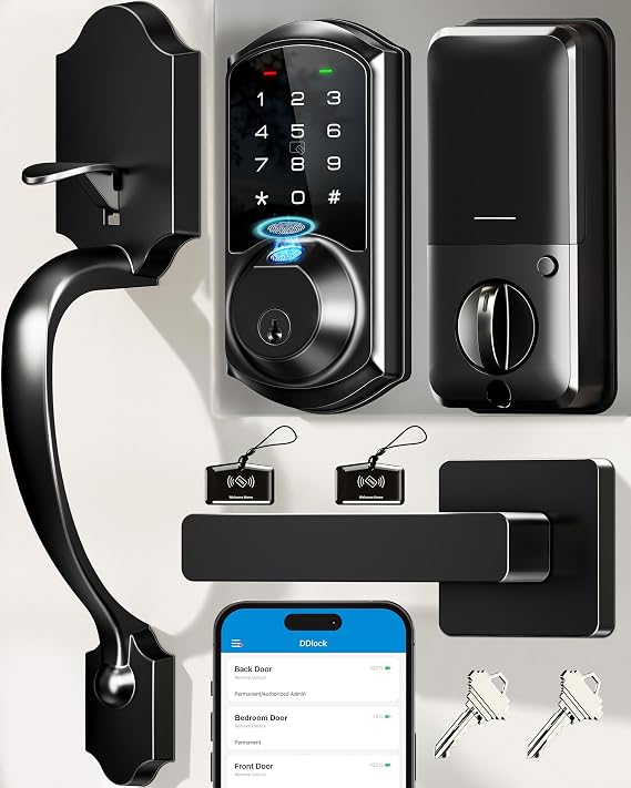 Veise VE07-H Fingerprint Smart Lock for Front Door Handle Set, Matte Black