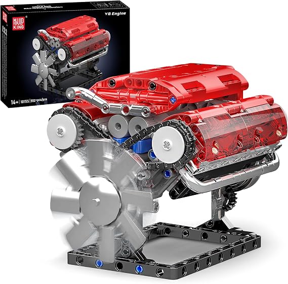 Mould King 10155 V8 Engine Model Kit - Build Your Own V8 Engine Toy, 552+ Pcs Building Blocks Kits that Run, 8-Cylinder Petrol Car Engine Replica Model Building Kit for Teens Adults