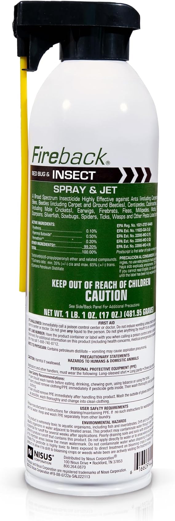 Nisus Fireback Bed Bug Spray, Water Based Insect Control, 17oz | dual-action nozzle