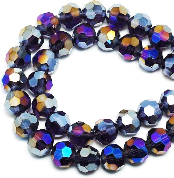 10mm 32 Faceted Iridescent Crystal Beads (65-72pcs, Violet AB)