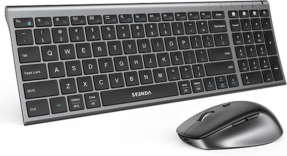 seenda COE401 3-Device Bluetooth Keyboard Mouse Combo, Silent, Black Gray