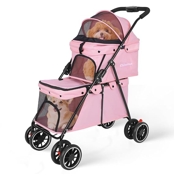 Double Pet Stroller for Dogs and Cats,Cat Strollers for 2 Cats,Pink