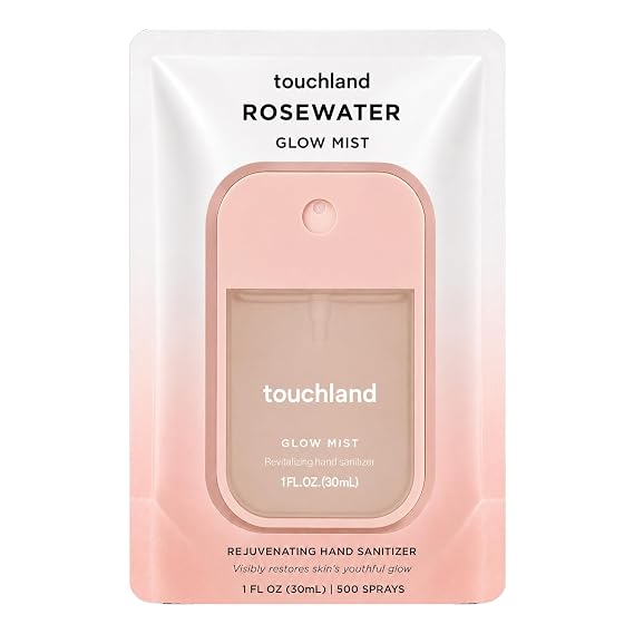 Touchland Glow Revitalizing Hydrating Hand Sanitizer Spray Travel Size | TSA ready Power Mist with skincare benefits. Soft and delicate classic floral scent for visibly restored youthful glow