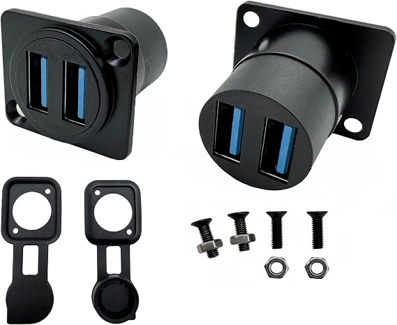 2PCS Dual Ports USB 3.0 Pass Through Connector D-Type, Dual USB 3.0 Panel Mount Couplerr, Female to Female Data Transfer and Charging Socket Adapter