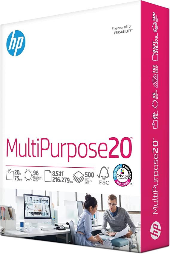 HP Printer Paper | 8.5 x 11 Paper | MultiPurpose 20 lb | 1 Ream - 500 Sheets | 96 Bright | Made in USA - FSC Certified | 112000PR