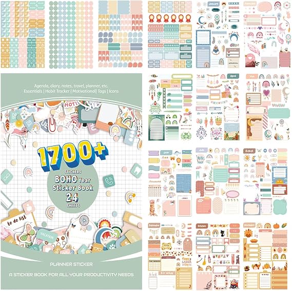 1700+ Functional Decorative Planner Stickers Set (Boho Style)
