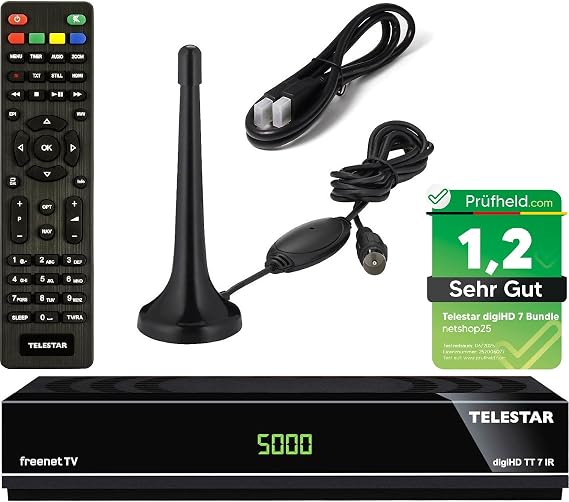Set: Comag SL65T2 DVB-T2 Receiver (With Access System for Freenet TV) + Active DVB-T2 Antenna + HDMI Cable HDTV PVR Ready HD USB Media Player HDMI and SCART Output Black