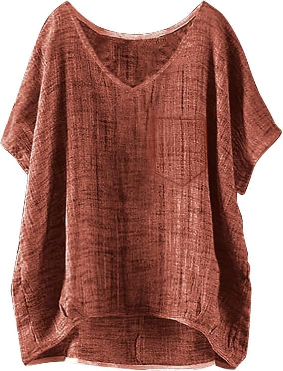 Linen Shirts for Women Oversize Trendy Short Sleeve Cute Tops Casual Loose Fit Comfy 2025 Summer Blouses