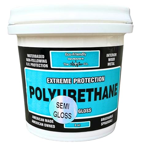 CrystaLac Extreme Protection Water Based Polyurethane (Semi Gloss, 8oz Mini): Self Leveling, Non Yellowing, Brush or Spray, UV Protection, Low Odor, Water Clean Up, Durable & Scratch Resistant.