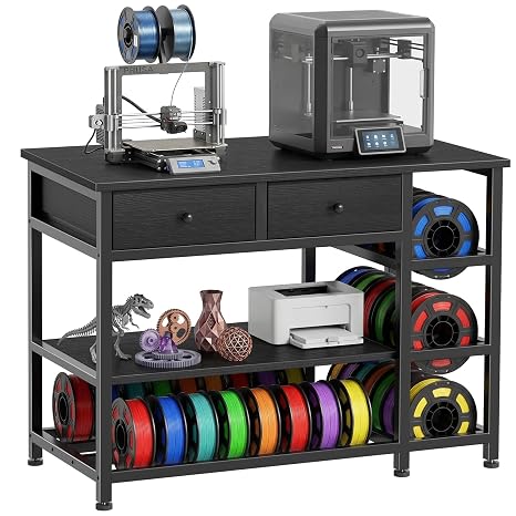 3D Printer Stand with Filament Storage - Heavy Duty 3-Tier 3 D Printer Table Shelf with 2 Fabric Drawers, 3 D Printing Desk for Tools and Supplies(Black)