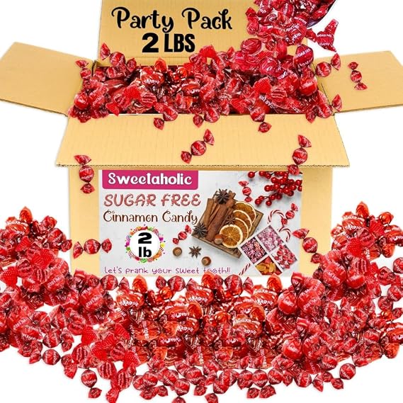 Sweetaholic Sugar Free Cinnamon Hard Candy 2 Pounds | Individually Wrapped Candy | Zero Sugar | Best for Diabetic Adults | Low Calorie