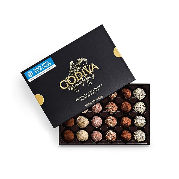 Godiva Signature Belgian Chocolate Truffles Gift Box, Gourmet, 24 Pc | Belgian dark & milk chocolate truffles, Ganache centers, Kosher, Black gold-accent box, Great for gifting