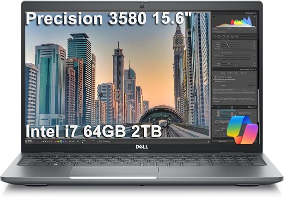 Dell Precision 3580, 15.6" FHD Laptop, Intel i7-1355U, 64GB RAM, 2TB SSD | Anti-Glare, Mobile Workstation for Business, Engineer, 2x Thunderbolt 4, Backlit, 1080p IR Webcam, Ethernet, Win 11 Pro