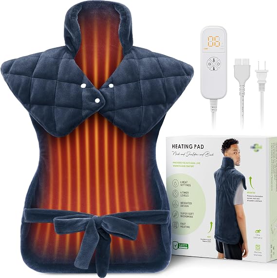 Electric Heating Pad for Neck Shoulders and Back Pain Relief, Large Weighted Neck Shoulders & Back Heat Pad, 6 Heat Settings Auto-Off, Gray