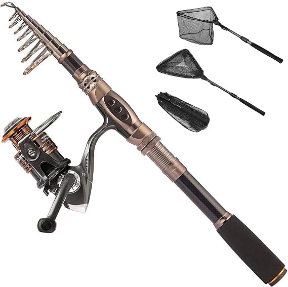 PLUSINNO Fishing Rod and Reel Combos, Fishing Net Fish Landing Net, Saltwater Freshwater Resistant Fishing Gear
