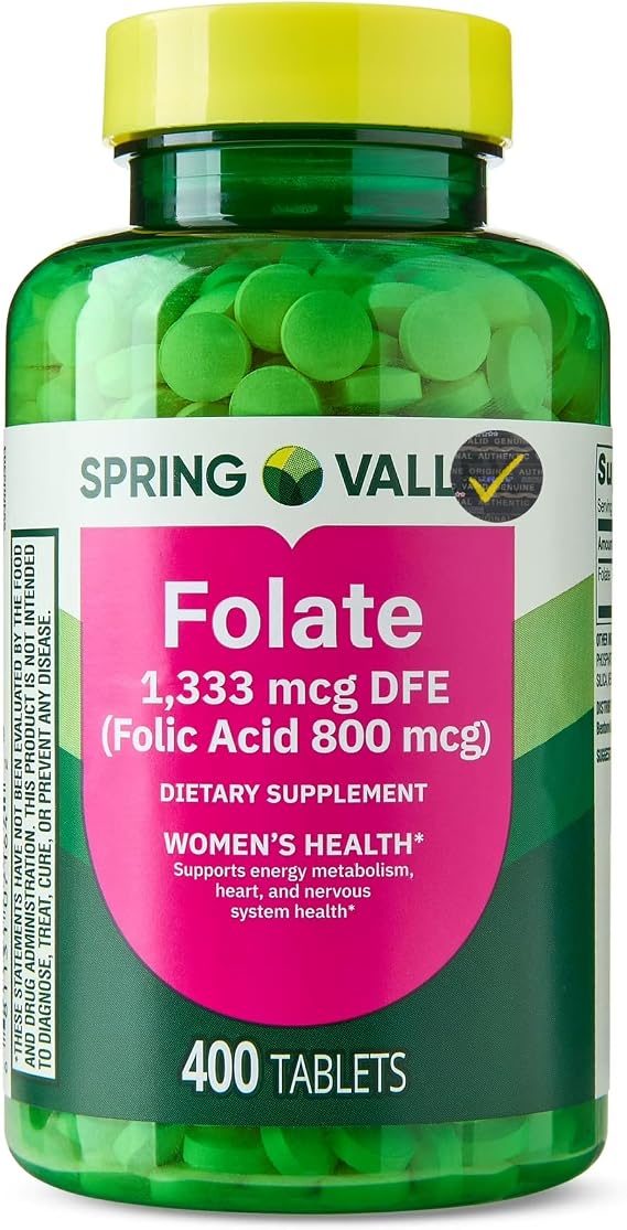 Folate 1,333 mcg DFE (Folic Acid 800 mcg), Dietary Supplement for Womens Health, 400 Tablets + Quality Check Sticker