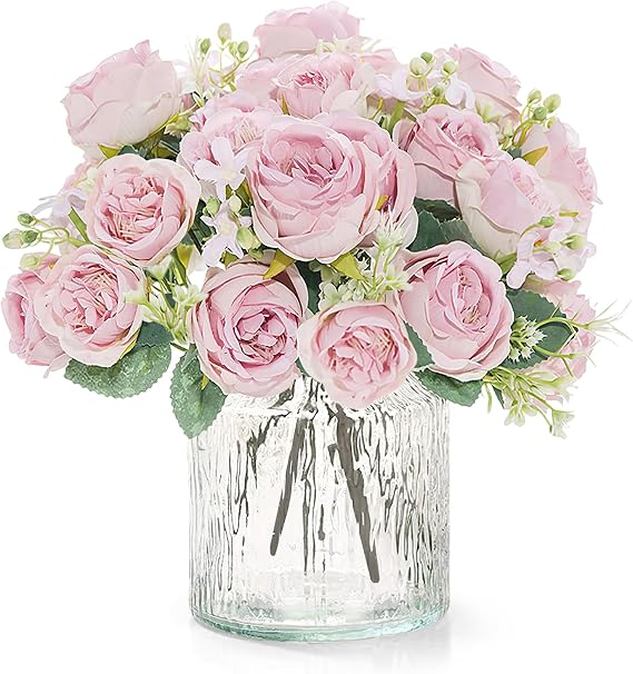 Peonies Artificial Flowers 4 Bundles Fake Peonies Silk Flowers Pink Flowers Indoor Faux Floral for Home Wedding Party Office Vase Table Centerpieces Shop Windows Decor (Pink, 4PCS)