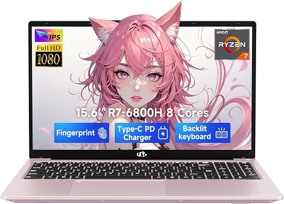 NIMO 15.6" IPS FHD-Gaming-Laptop, 8 Cores AMD Ryzen 7 6800H 16GB DDR5 RAM 512GB SSD (Beat i7-12700H, Up to 4.7GHz) AMD Radeon 680M GPU-Computer with 100W Type-C Backlit Keyboard, Fingerprint
