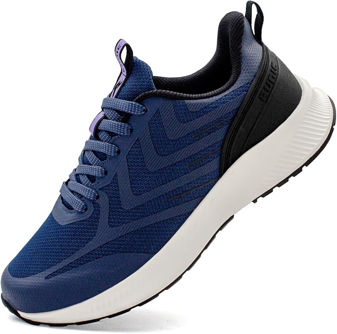 Wide Toe Box Sneakers for Women - Extra Wide Width Lightweight Running Shoes, Breathable Walking Tennis Shoes with Arch Support and Non-Slip Rubber Outsole Navy