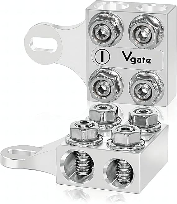 Vgate 8-Way Battery Terminal Connectors for Lithium or AGM Lead-Acid Battery with Bolt Down Ends or Threaded Studs, M6 or 1/4-20