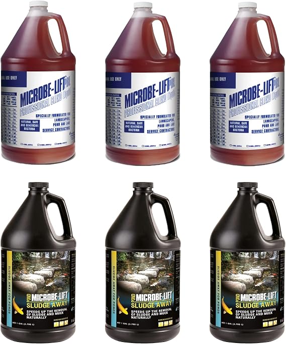 MICROBE-LIFT Clean Pond Kit, Cleans up to 1/4 Acre, Includes Professional Blend Water Clarifier Treatment, and Sludge-Away Sludge Remover to Maintain a Healthy Ecosystem, Maintenance Kit